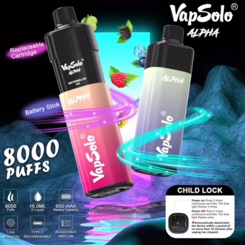 Disposable Vape Pens Vapsolo Alpha  8k Pod Kit 8000 Puffs