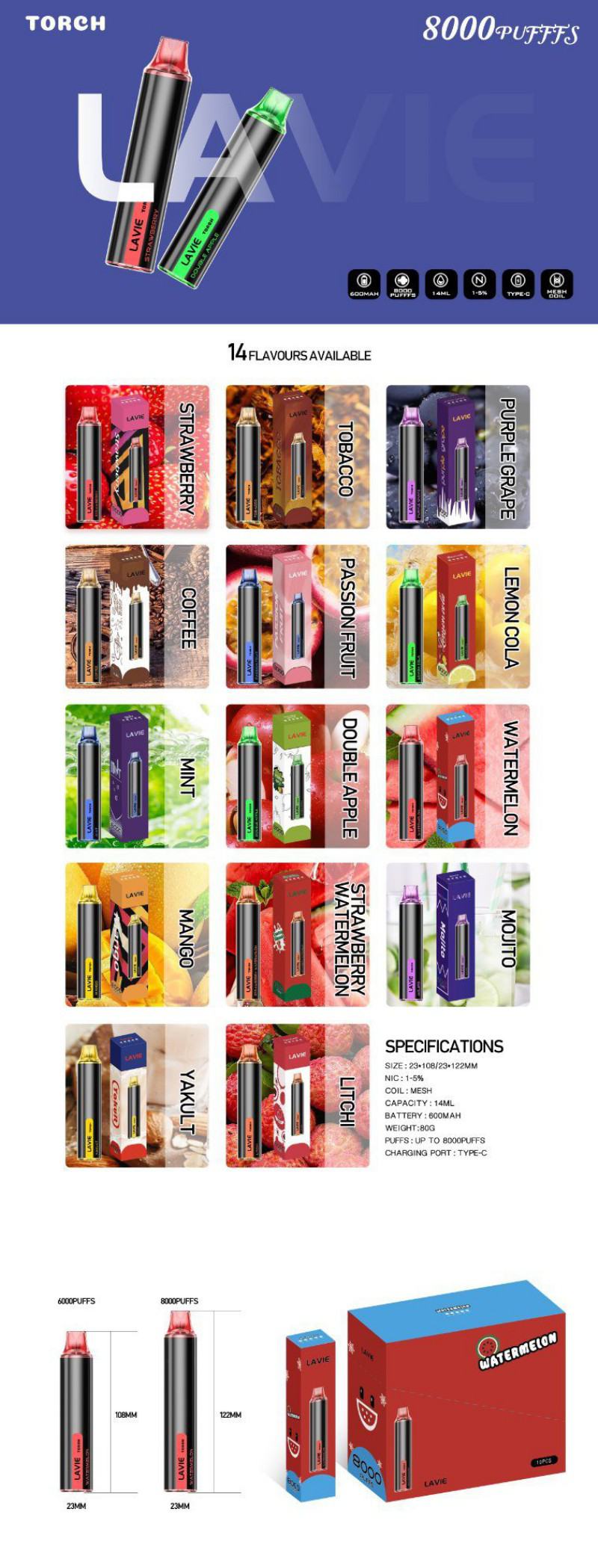 Disposable Vape Bar Lavie Torch 8000 Puffs