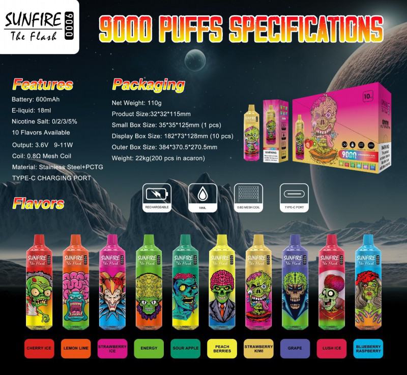 Disposable Sunfire S9000 18000-20000 Puffs E-cigarette Nicotine