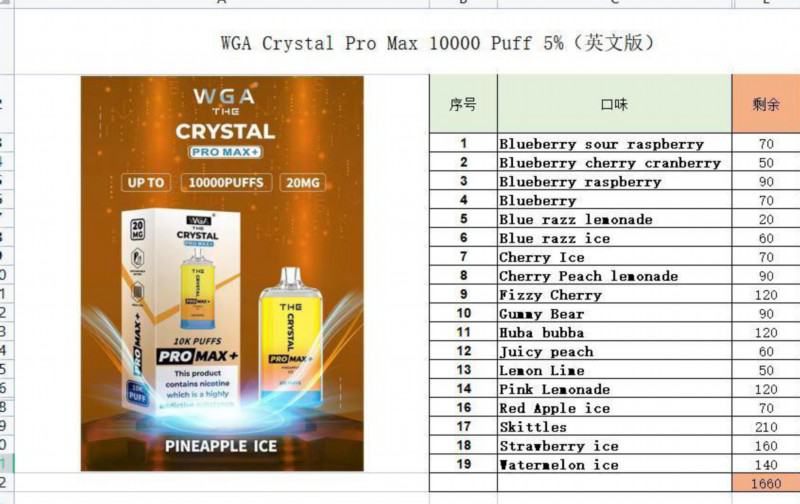 Wga Pen Crystal Pro Max 10000 Puffs Disposable Vape