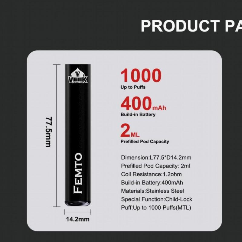 Vape Pen Vapme Veiik Femto 1000 Puffs