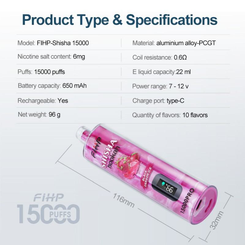 Fihp Pens Shisha Hookah 15000pro Disposable Vape