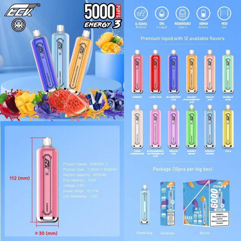Disposable Vape Pen Energy Kk  12 Flavors 6000 Puffs