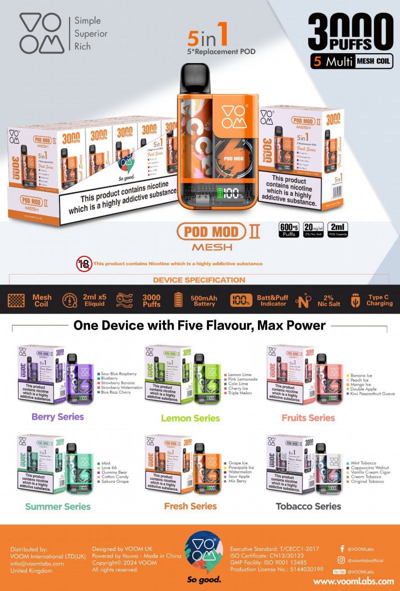 Puff zbood Pod Mod Ii 5in1 3000 Disposable E-cigarette