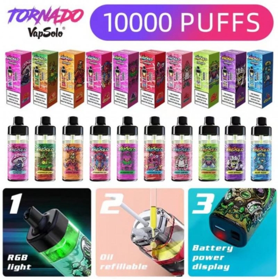 Wide Flavor Selection Wga Vape Pen Vapsolo Tornado  10k 10000 Puffs Wholesale