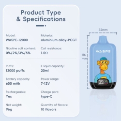 Disposable Waspe E-cigarette 12kmonkey 15000 Puffs Nicotine