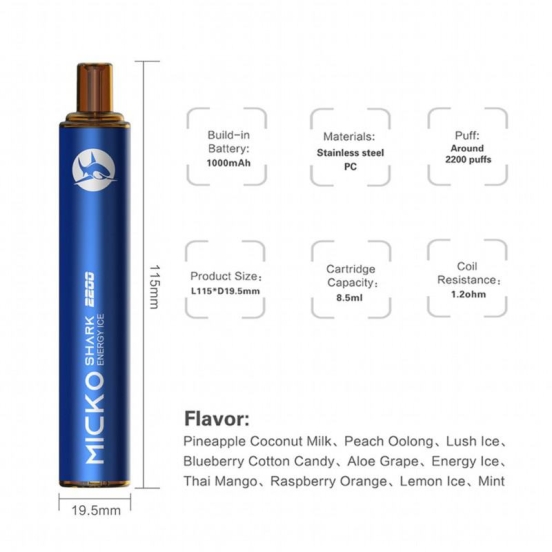 All Flavors Disposable Vape Veiik Micko Shark 2200 Around2200 Puffs