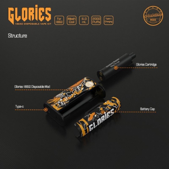 Disposable voles E-cigarette Glories 18650 Disposable Kit 2000 Puffs Nicotine