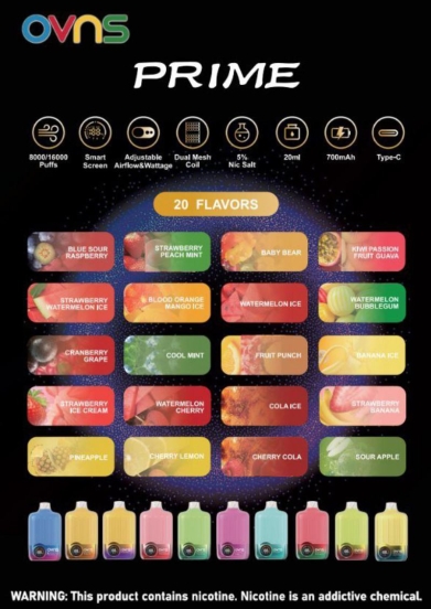 Disposable OVNS Ovns Prime 16k 8000to16000 Puffs E-cigarette Nicotine
