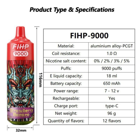 Superior Quality Fihp 9000 Wholesale Price Disposable Vape