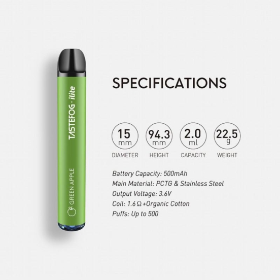 Hot Selling Wholesale Disposable Vape Bar TASTEFOG Ilite 600 Puffs