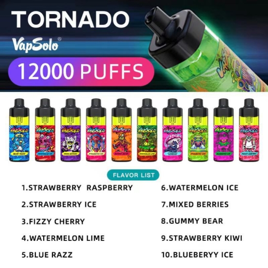 Wide Flavor Selection Vapsolo Disposable Vape Tornado 12000 Puffs